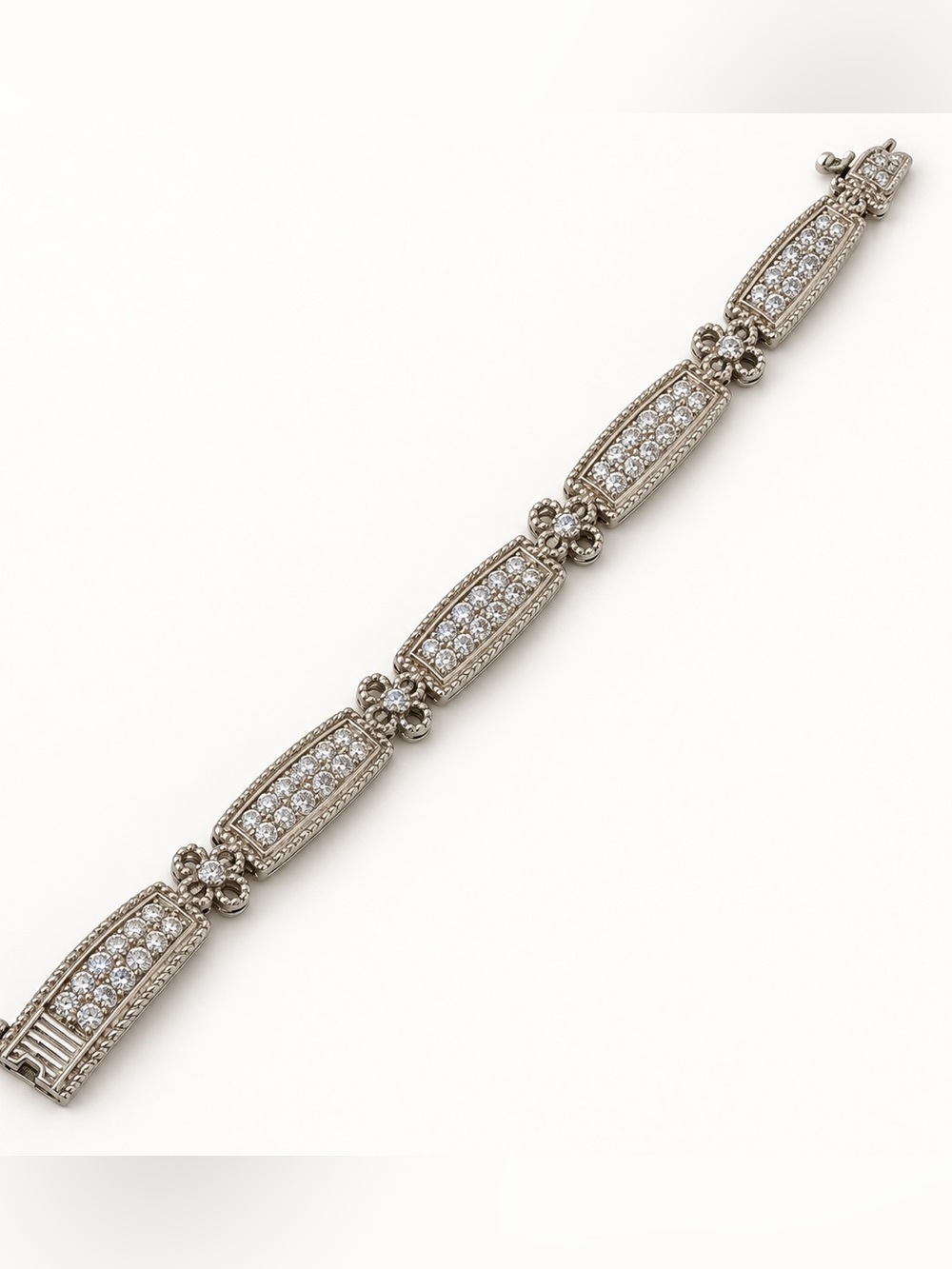 Judith Ripka 925 Sterling Silver CZ Floral Link Bracelet 8”